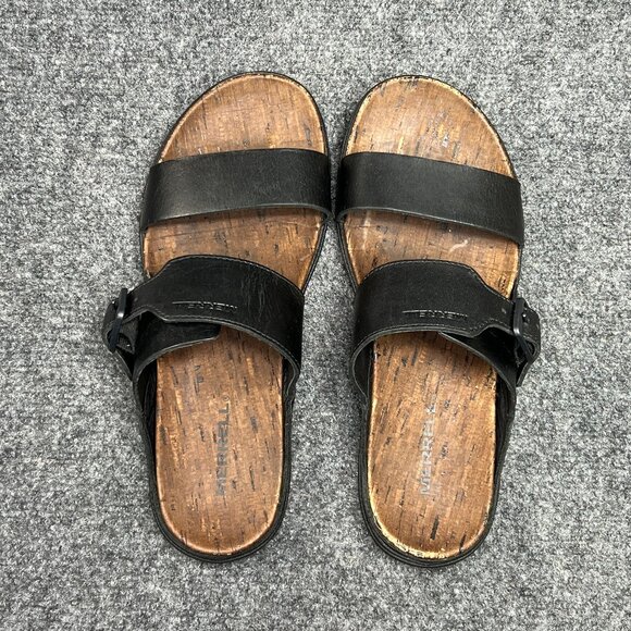 Merrell Around Town Sandals Women's Size 8 Black Leather Buckle Strap Slides - Picture 8 of 12